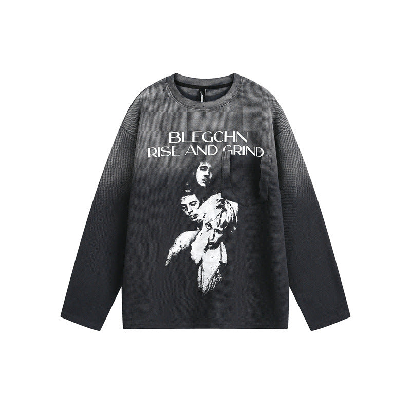 Unisex Oversize-Longsleeve Sweatshirt mit Dip-Dye, großflächigem Grafikprint und Brusttasche Nord Taschen