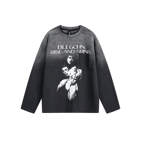 Unisex Oversize-Longsleeve Sweatshirt mit Dip-Dye, großflächigem Grafikprint und Brusttasche Nord Taschen