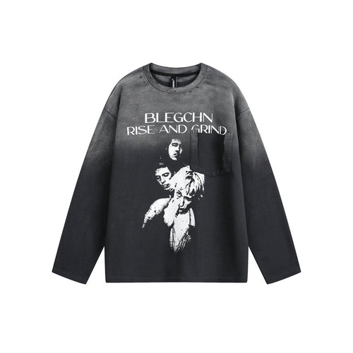Unisex Oversize-Longsleeve Sweatshirt mit Dip-Dye, großflächigem Grafikprint und Brusttasche Nord Taschen