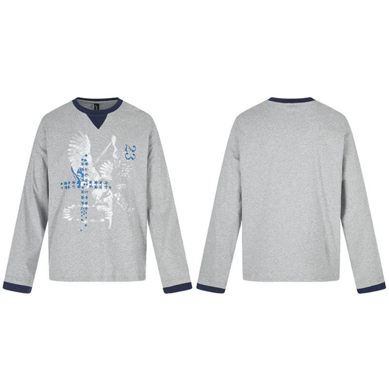 Herren Baumwoll-Langarmshirt Sweatshirt mit Adler-Print und Kontrastbündchen Nord Taschen