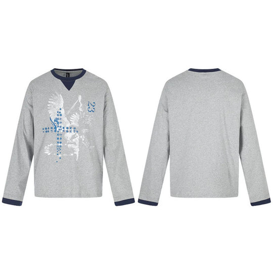Herren Baumwoll-Langarmshirt Sweatshirt mit Adler-Print und Kontrastbündchen Nord Taschen