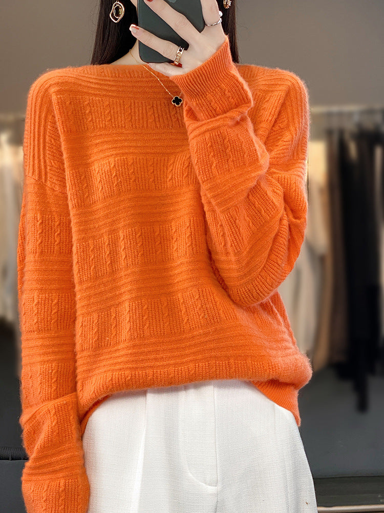Damen Oversize-Feinstrickpullover mit Strukturblöcken, Mohair‑Look und Rundhalsausschnitt Nord Taschen