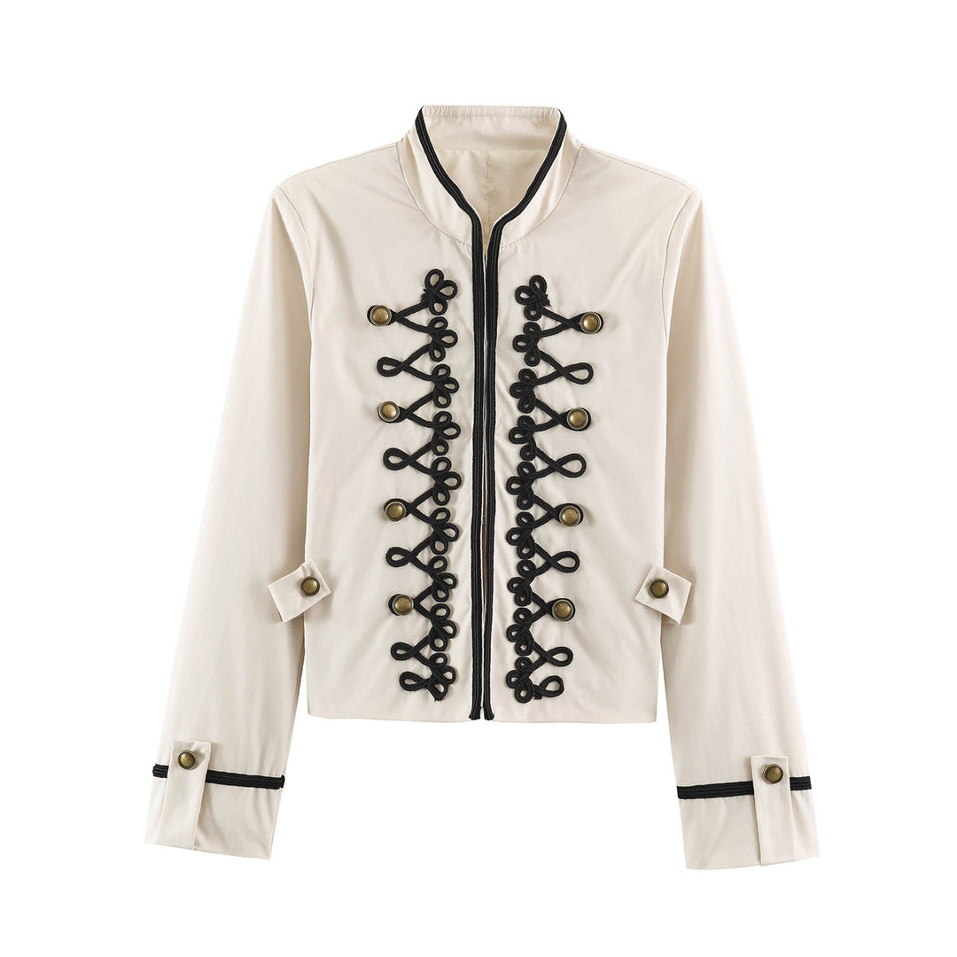 Damen Cropped-Kurzblazer im Kavallerie-Stil mit dekorativen Kordelriemen und Messingbuttons Nord Taschen