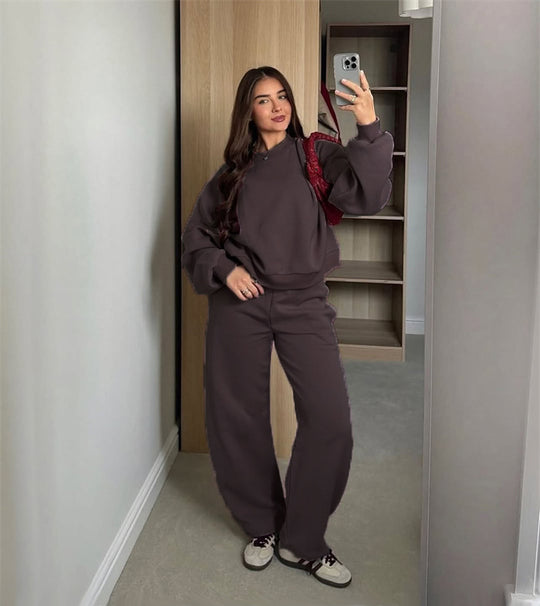 Damen Cropped-Sweatshirt mit hohem Rundhalsausschnitt und elastischer Tunnelzug Wide-Leg Jogginghose Set Nord Taschen
