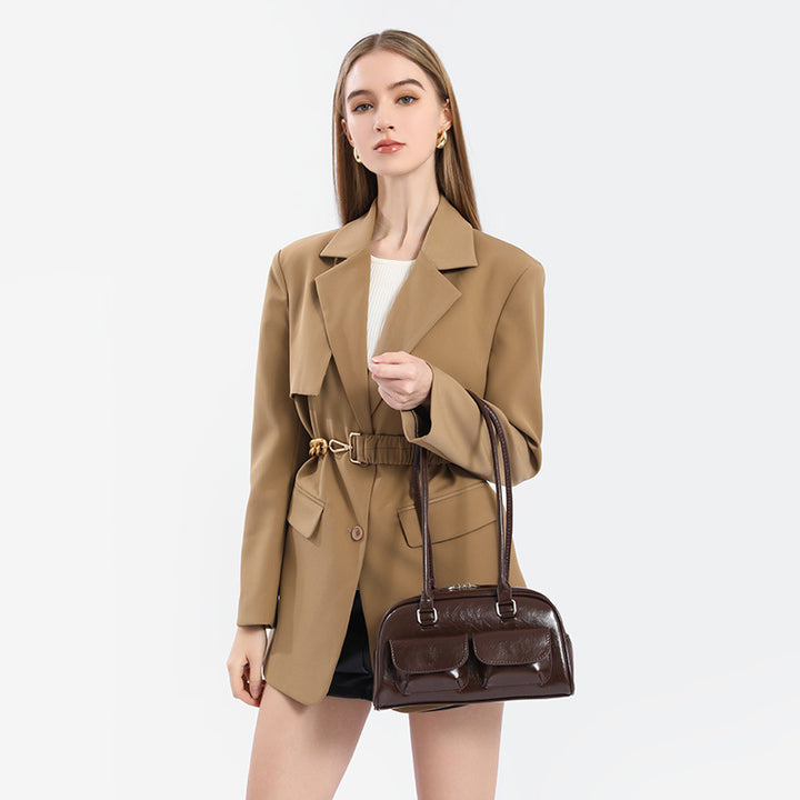 Damen Hobo-Tasche mit praktischen Außentaschen und glänzender Oberfläche Nord Taschen