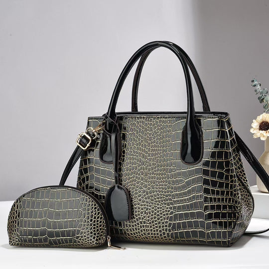 Damen elegante Handtasche mit fühlbarem Krokodilleder und abnehmbarer Clutch Nord Taschen