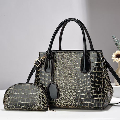 Damen elegante Handtasche mit fühlbarem Krokodilleder und abnehmbarer Clutch Nord Taschen