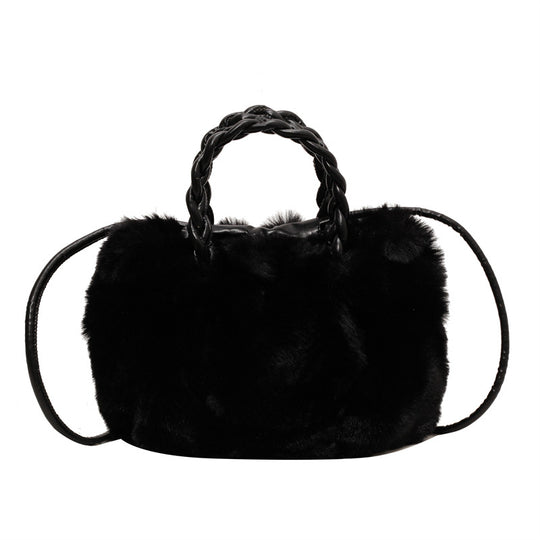 Damen Plüsch Handtasche mit geflochtenem Griff Nord Taschen