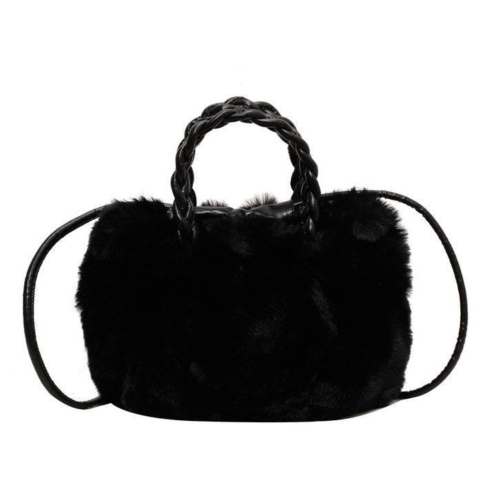 Damen Plüsch Handtasche mit geflochtenem Griff Nord Taschen