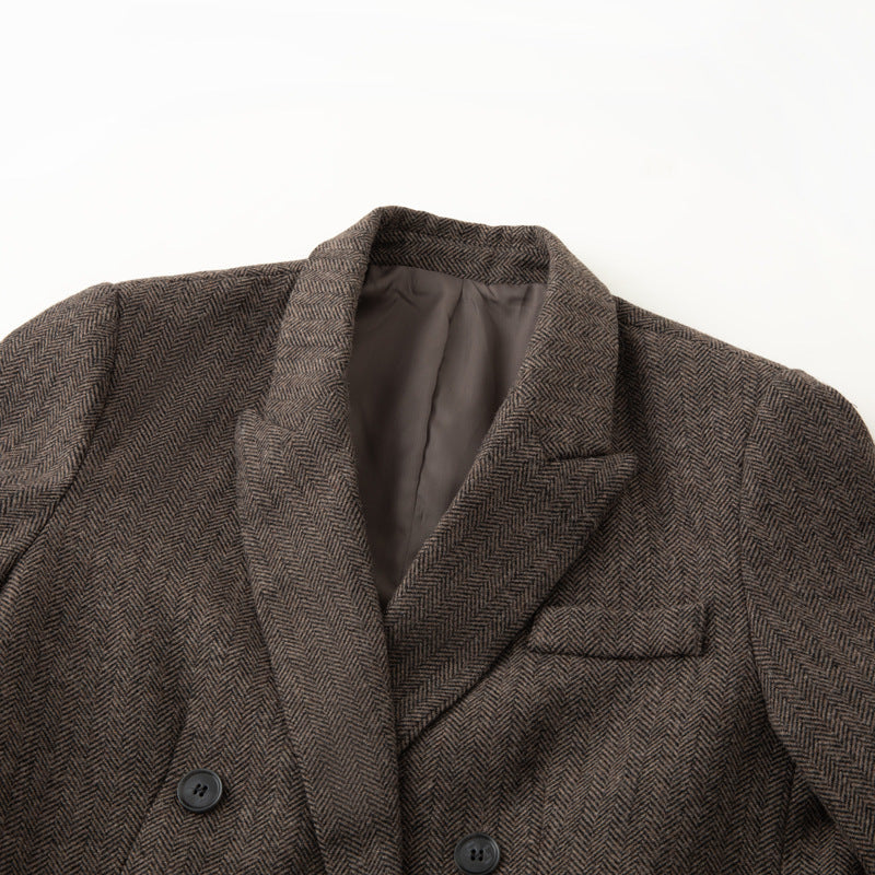 Damen Zweireihiger Oversize-Tweed-Blazer mit Fischgrätmuster Nord Taschen