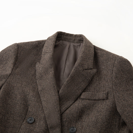 Damen Zweireihiger Oversize-Tweed-Blazer mit Fischgrätmuster Nord Taschen