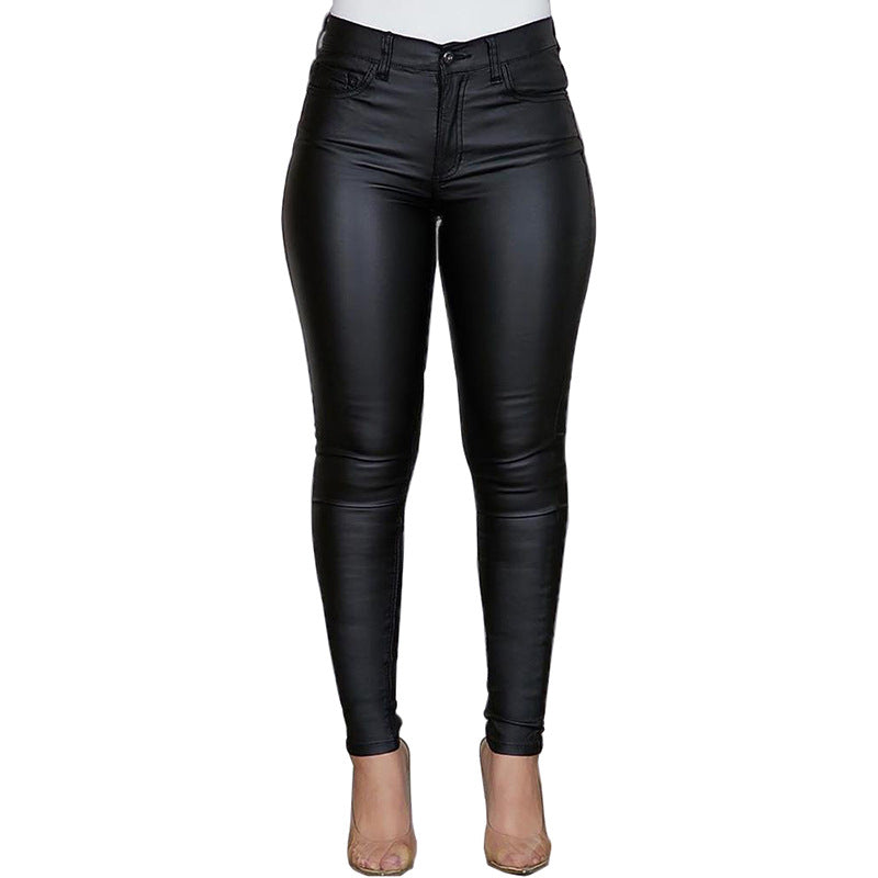 Damen figurbetonte High‑Waist Kunstlederhose im Skinny‑Cut mit Five‑Pocket Nord Taschen