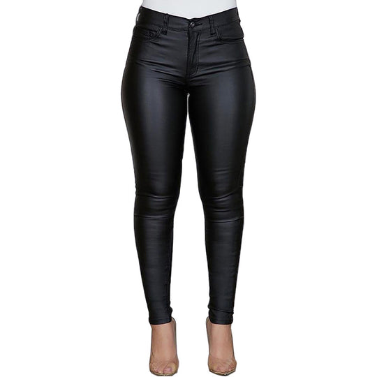 Damen figurbetonte High‑Waist Kunstlederhose im Skinny‑Cut mit Five‑Pocket Nord Taschen