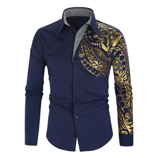 Herren Hemd mit asymmetrischem Tribal-Print, Slim-Fit und kontrastierter Innenblende Nord Taschen