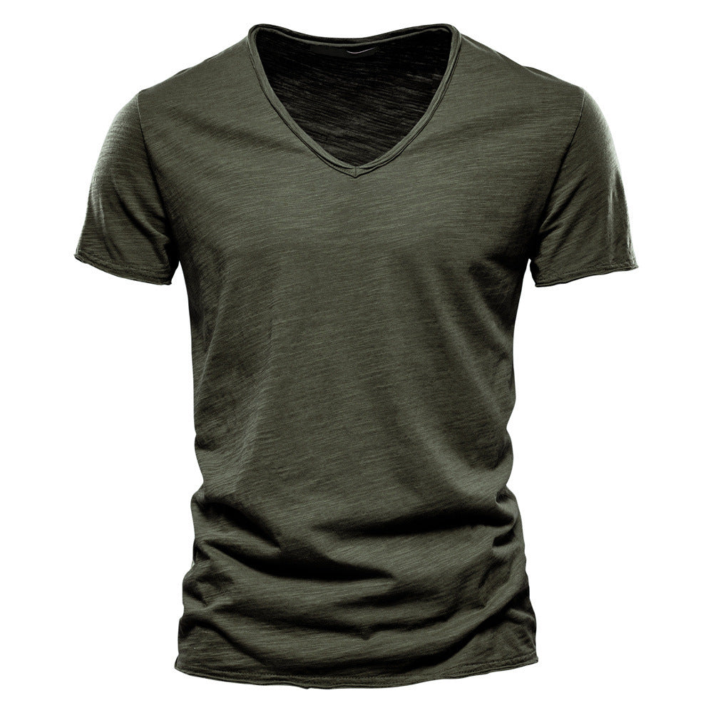 Herren nan leichtes Baumwolljersey Kurzarmshirt mit V-Ausschnitt und schmaler Passform