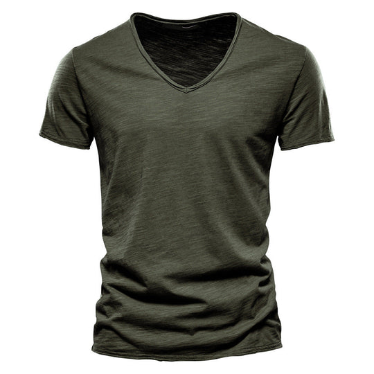Herren nan leichtes Baumwolljersey Kurzarmshirt mit V-Ausschnitt und schmaler Passform
