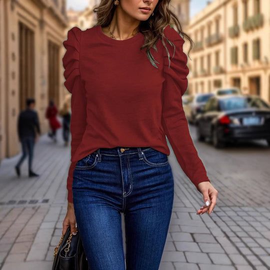 Damen Lässiger Pullover mit Rüschendetails Nord Taschen