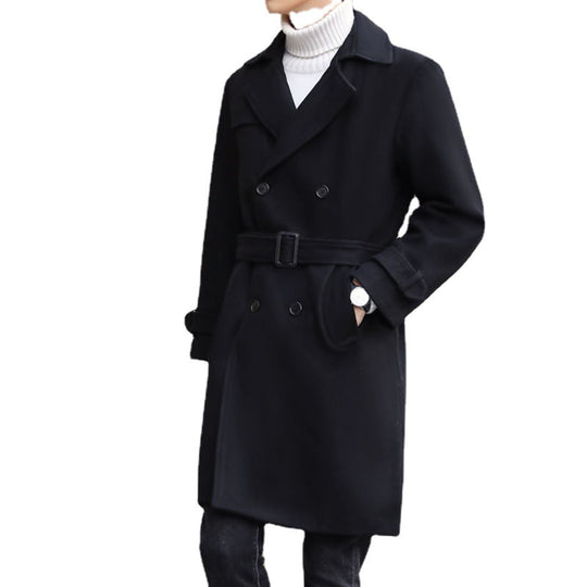 Herren Doppelreihiger Wollmantel mit Schalkragen und taillierter Silhouette Nord Taschen