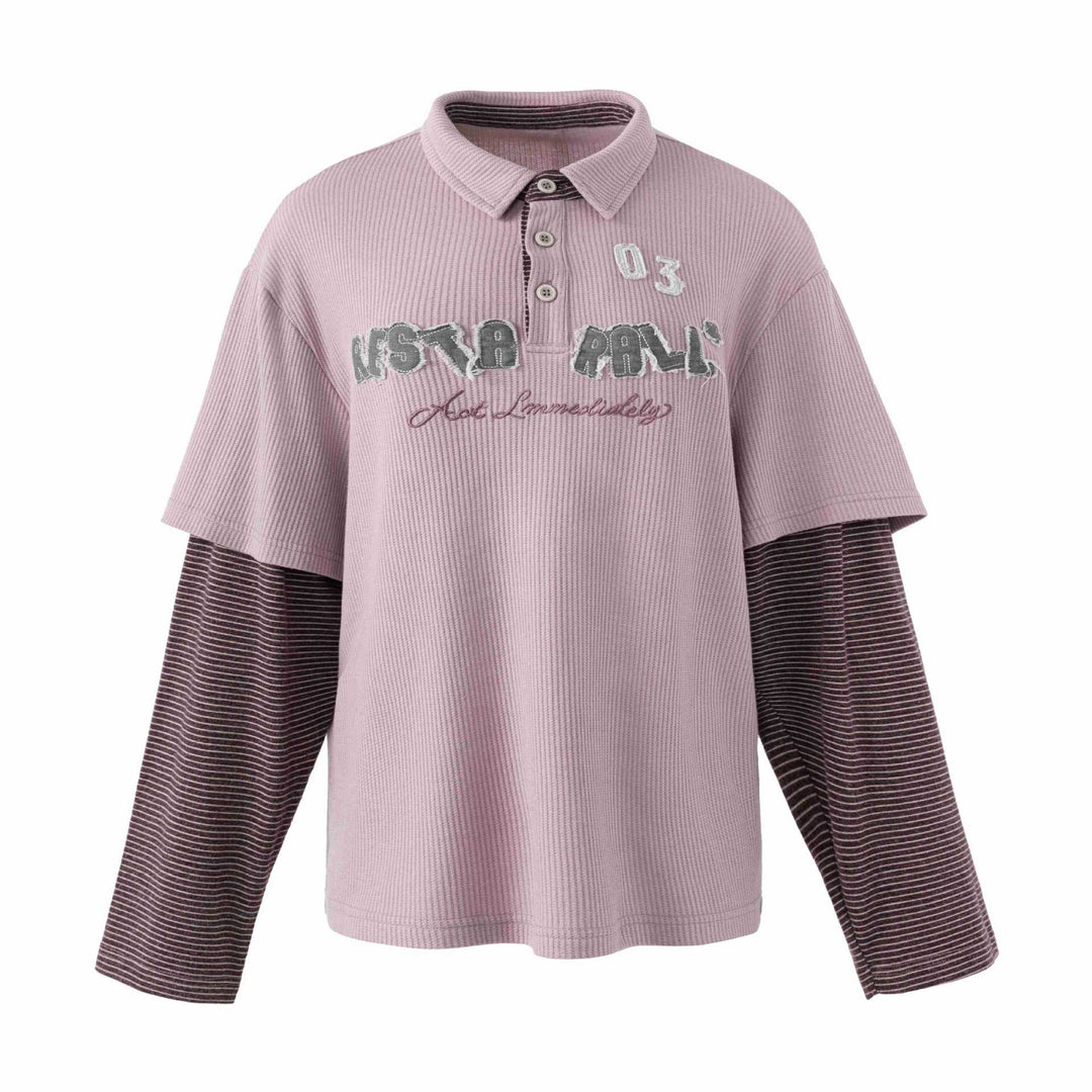 Damen Lässiges Layered-Polo-Shirt mit Rippenstruktur und gestreiften Einsatzärmeln Nord Taschen
