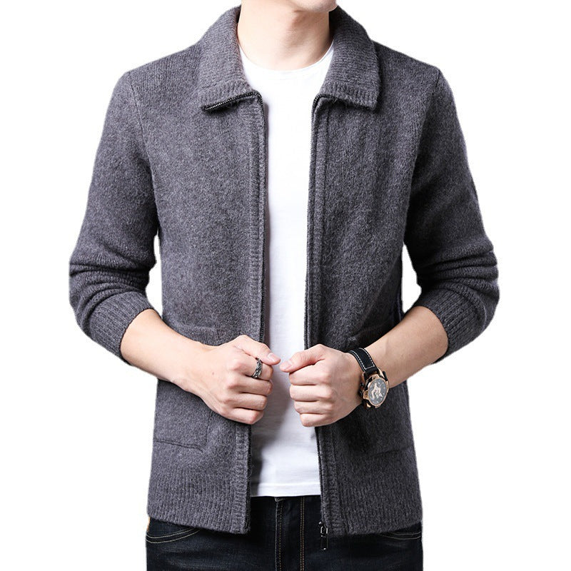 Herren Strickjacke mit durchgehendem Reißverschluss Stehkragen und aufgesetzten Taschen Nord Taschen