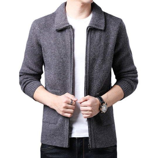 Herren Strickjacke mit durchgehendem Reißverschluss Stehkragen und aufgesetzten Taschen Nord Taschen