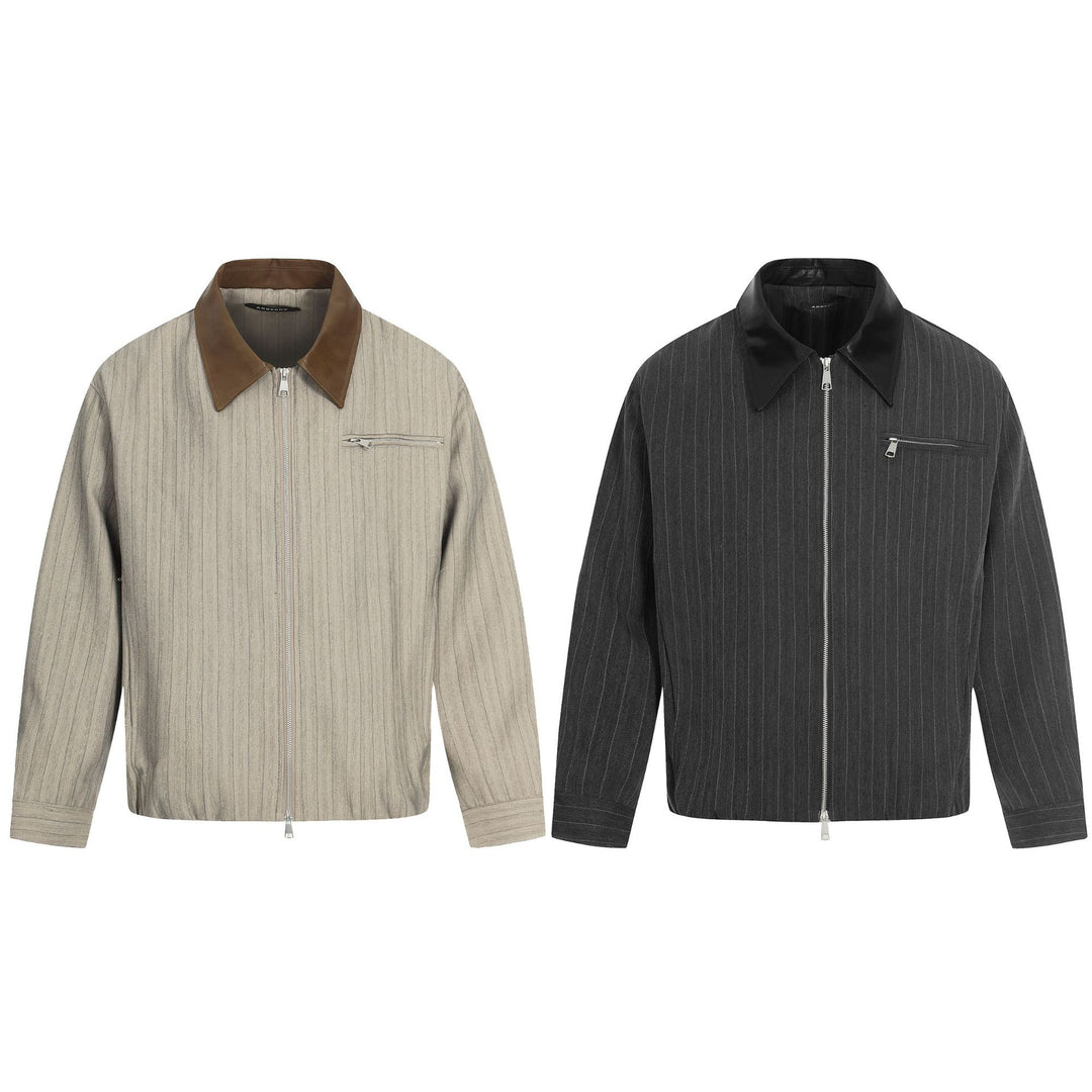 Herren Kurzboxy-Blousonjacke aus Leinenoptik mit Lederkragen Nord Taschen