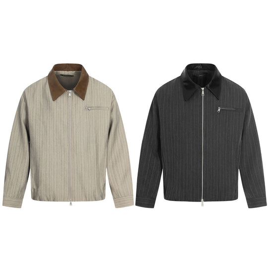 Herren Kurzboxy-Blousonjacke aus Leinenoptik mit Lederkragen Nord Taschen