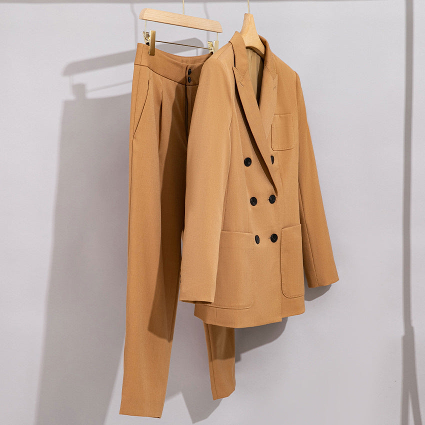 Damen Doppelreihiges Blazer‑Hosen‑Set aus Wollmischung mit legerem Oversize‑Blazer und hochtaillierter Bundfaltenhose Nord Taschen
