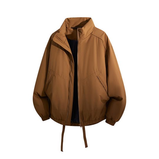 Herren Übergroße Windbreaker-Bomberjacke mit Kordelzug und Stehkragen Nord Taschen
