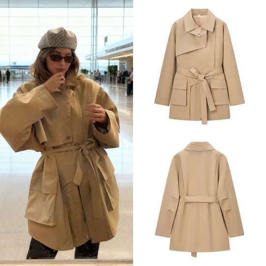 Damen Taillierter Kurzparka mit asymmetrischer Überschlagblende und Utility-Pattentaschen Nord Taschen