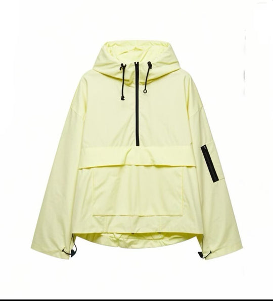 Damen Oversize Windbreaker-Anorak mit Kapuze, Halb-Reißverschluss und Kängurutasche Nord Taschen