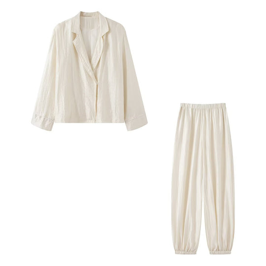 Damen Zweiteiliges Satin-Pyjama-Set mit Blazer-Oberteil und elastischer Bundhose Nord Taschen