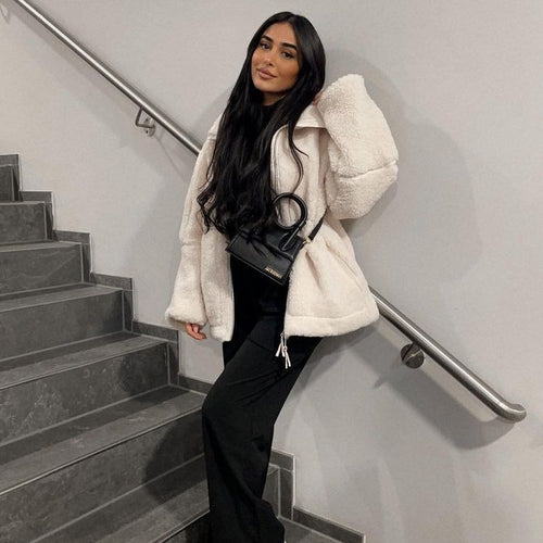Damen Teddy-Fleecejacke mit Stehkragen Nord Taschen