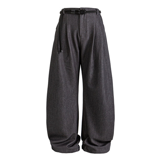Damen Weite hochtaillierte Jeanshose mit Bundfalten, Kordelgürtel und Culotte-Schnitt Nord Taschen
