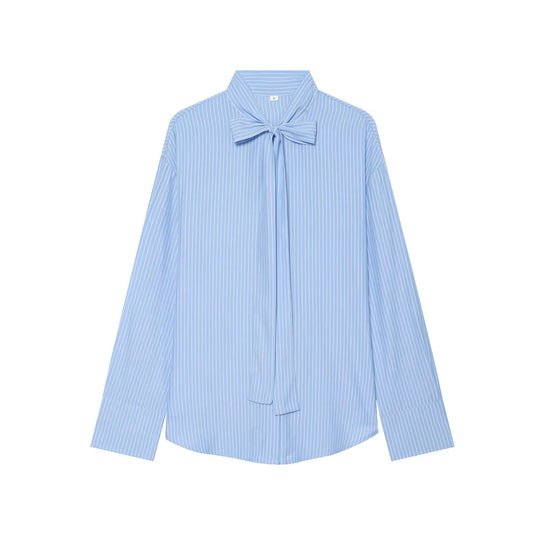 Damen Weite Bluse mit Schluppenkragen und Nadelstreifen Nord Taschen