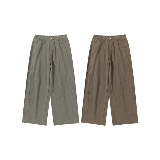 Damen Weite Bundfaltenhose im Utility‑Cargo‑Stil mit hoher Taille und markanten Teilnähten Nord Taschen