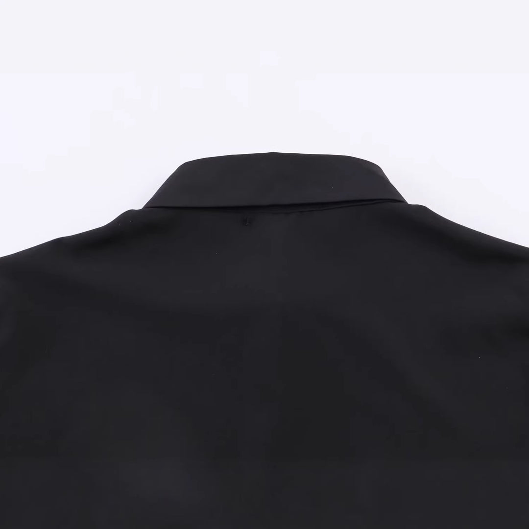 Damen Spitzenbluse mit floraler Spitze vorn, Satinärmeln und klassischem Hemdkragen Nord Taschen