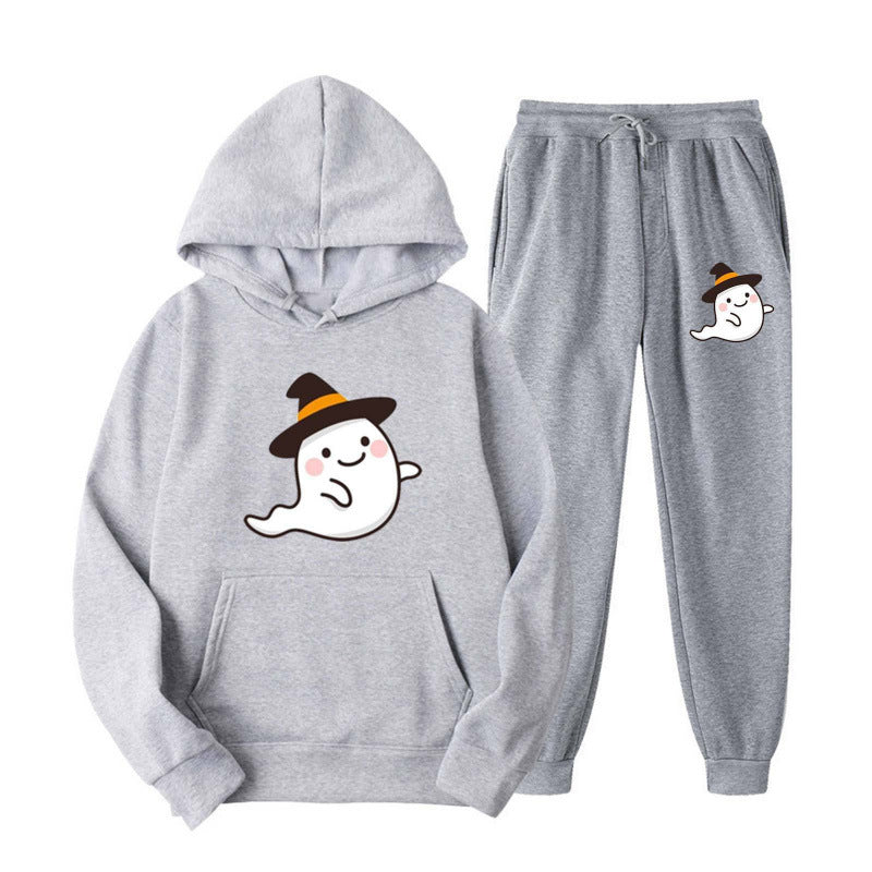 Unisex kuscheliger Kapuzenpullover und Jogginghose Set mit Halloween-Geistprint Nord Taschen