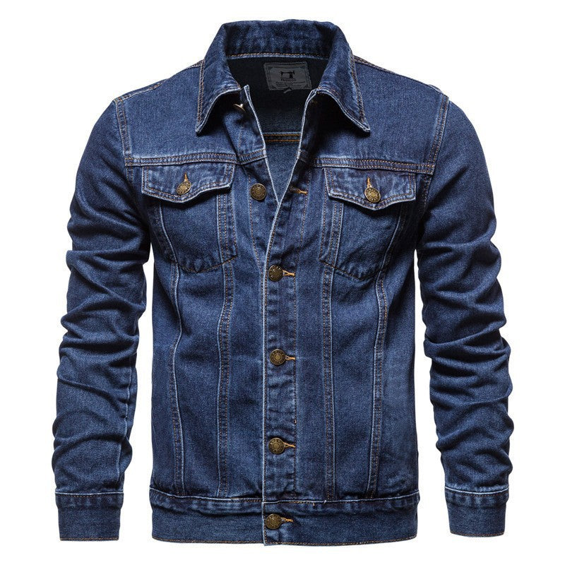 Herren Denim-Truckerjacke Slim Fit mit vintage Metallknöpfen und vertikaler Nahtführung Nord Taschen