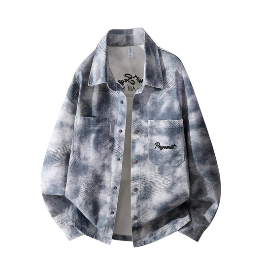 Herren Oversize-Hemdjacke im gewaschenen Batik-Look mit Druckknopf‑Front & aufgesetzten Brusttaschen Nord Taschen