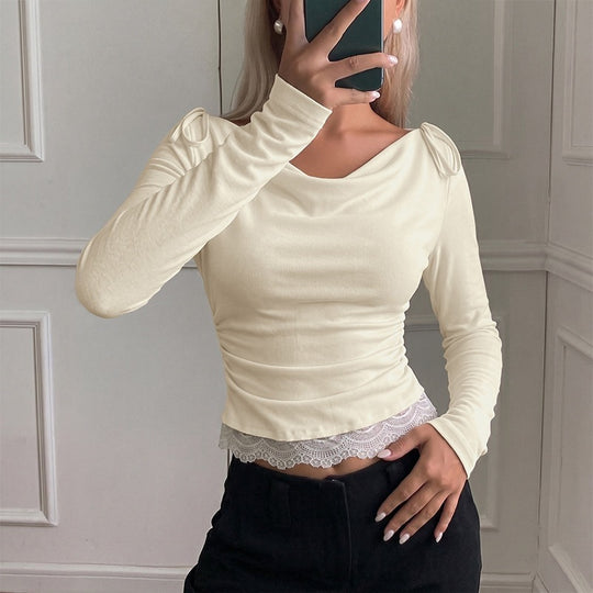 Damen Elegante Langarmbluse mit raffiniertem Kragen und Bindebändern Nord Taschen
