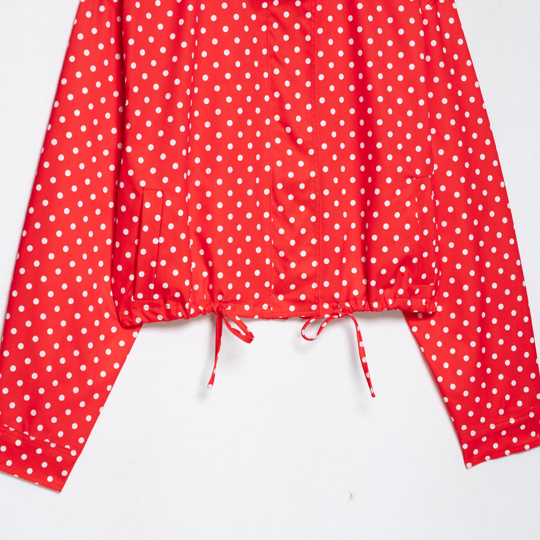 Damen Gepunktete Cropped Regenjacke mit Stehkragen und Tunnelzug Nord Taschen
