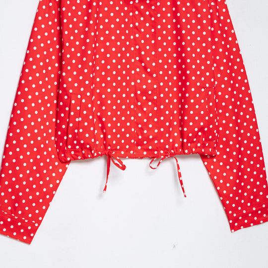 Damen Gepunktete Cropped Regenjacke mit Stehkragen und Tunnelzug Nord Taschen