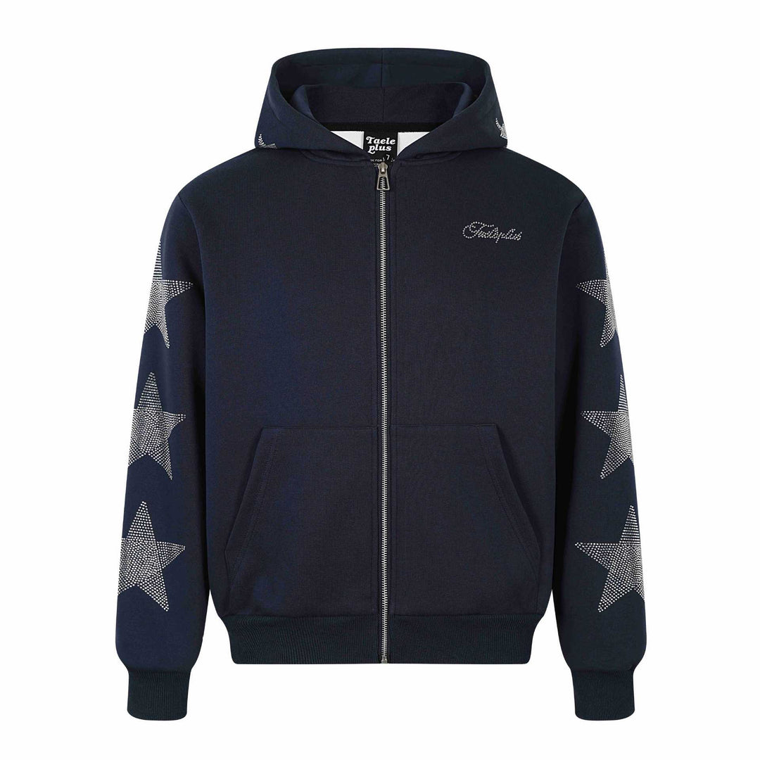 Damen Kapuzenjacke mit Strassstern-Applikationen und durchgehendem Reißverschluss Nord Taschen