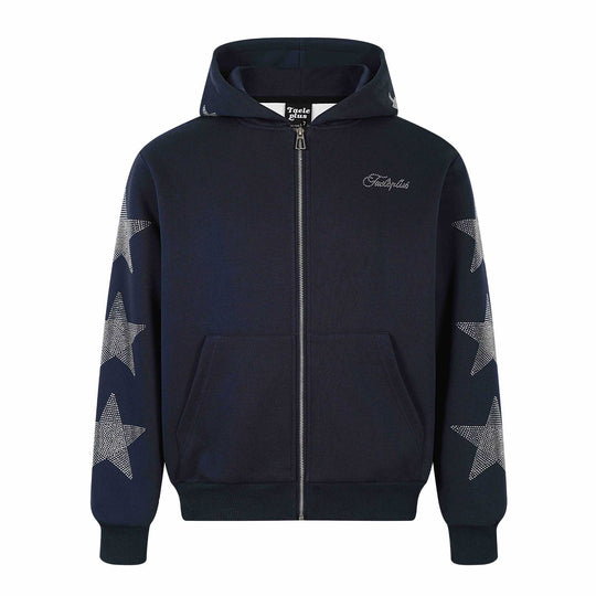 Damen Kapuzenjacke mit Strassstern-Applikationen und durchgehendem Reißverschluss Nord Taschen