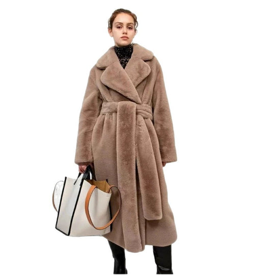 Damen Maxi Kunstpelzmantel im Teddy‑Finish mit extra großem Umlegekragen Nord Taschen