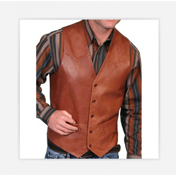 Herren taillierte Lederweste mit Western-Details, V-Ausschnitt und zwei Eingrifftaschen Nord Taschen