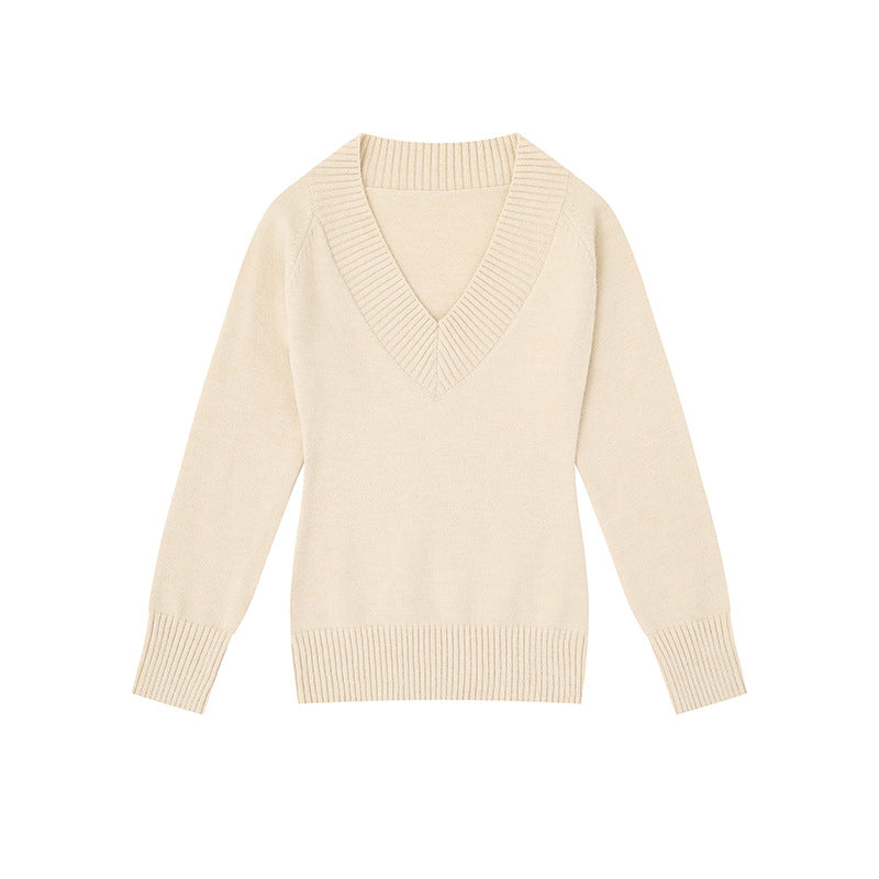 Damen Feinstrickpullover mit tiefem V-Ausschnitt, breitem Ripprand und legerer Passform Nord Taschen