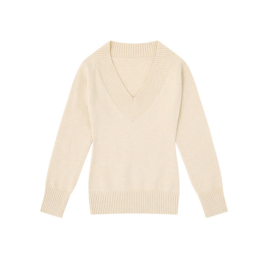 Damen Feinstrickpullover mit tiefem V-Ausschnitt, breitem Ripprand und legerer Passform Nord Taschen