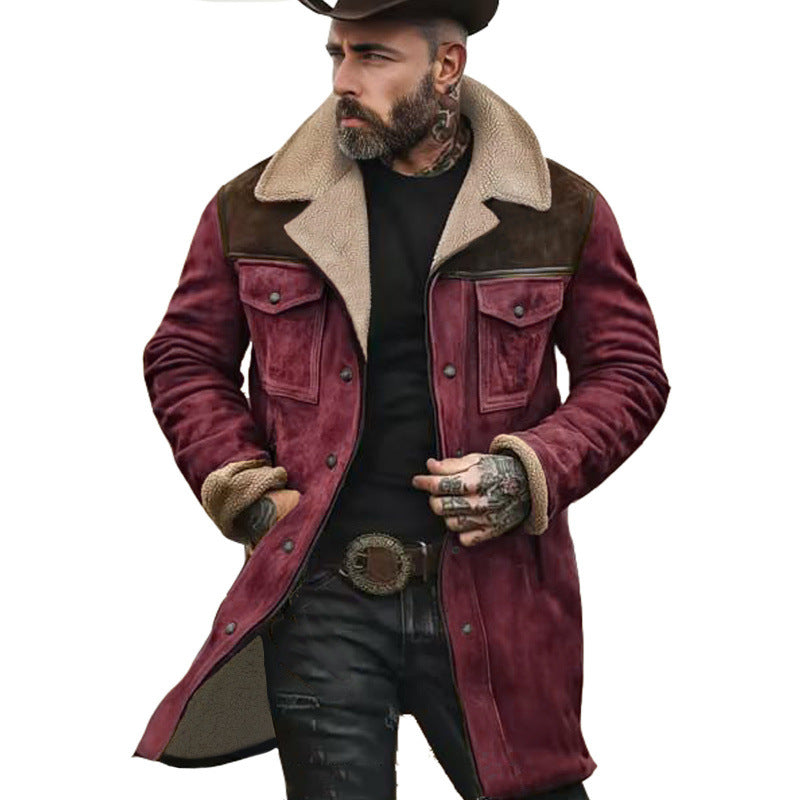 Herren Langer Sherpa-Mantel mit Kunstfellfutter und Wildlederoptik Nord Taschen